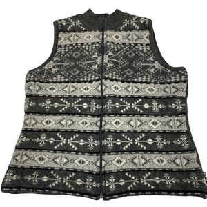 Woolrich Sweater Vest Womens Large Gray Snowflake Lambs Wool Sleeveless Full Zip